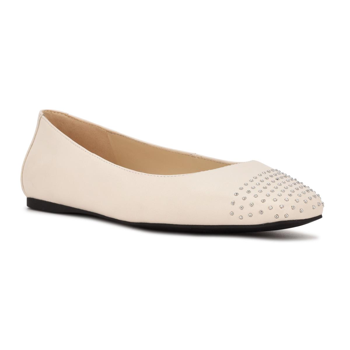 Nine West Aloha Studded Square-Toe Creme | 8534EWRMI