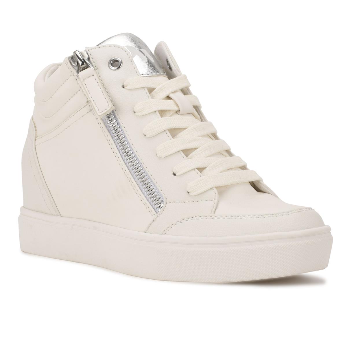 Nine West Tons High Top Hidden Wedge Sneakers Blancas Plateadas | 2614GKZDR