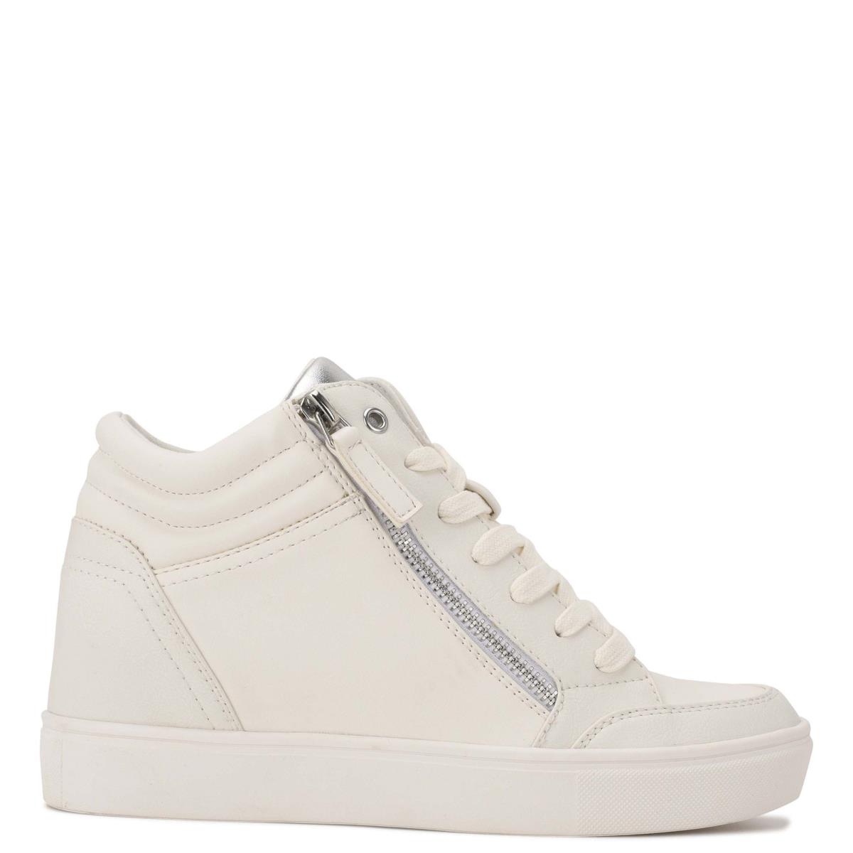 Nine West Tons High Top Hidden Wedge Sneakers Blancas Plateadas | 2614GKZDR