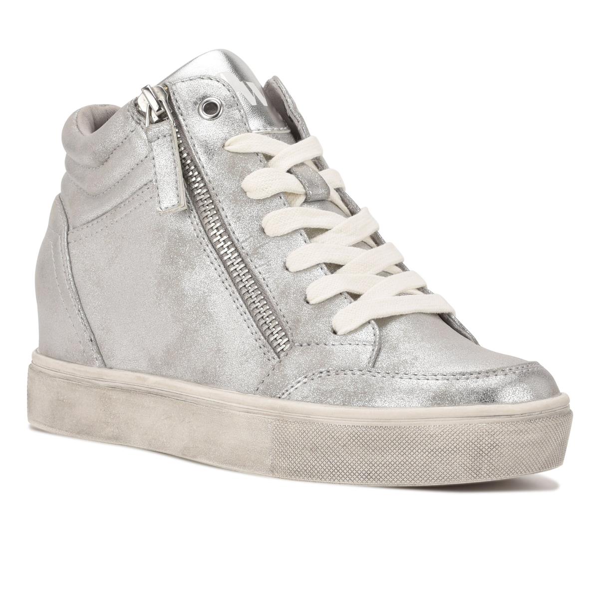 Nine West Tons High Top Hidden Wedge Sneakers Plateadas | 8413SPODT