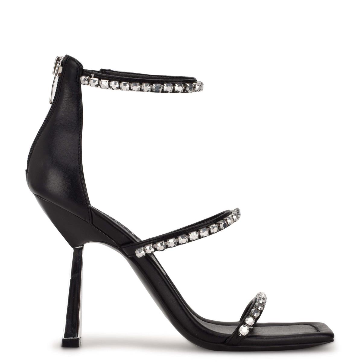 Nine West Vavoom Rhinestone Strappy Negras Plateadas | 2659LOJVI