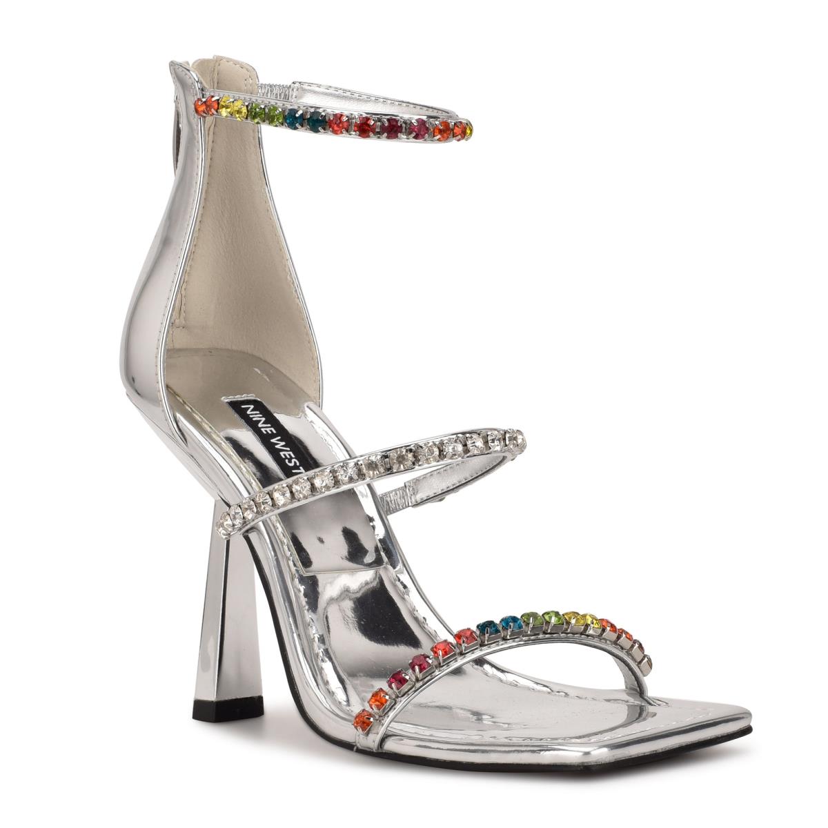 Nine West Vavoom Rhinestone Strappy Plateadas Multicolor | 3184AUKBV