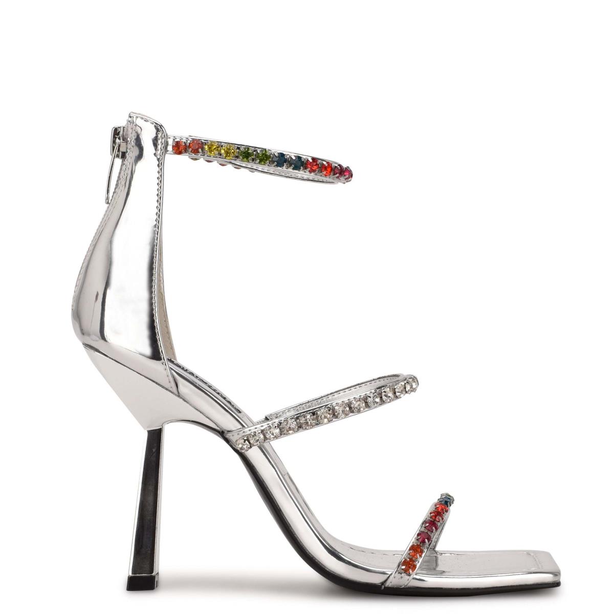 Nine West Vavoom Rhinestone Strappy Plateadas Multicolor | 3184AUKBV