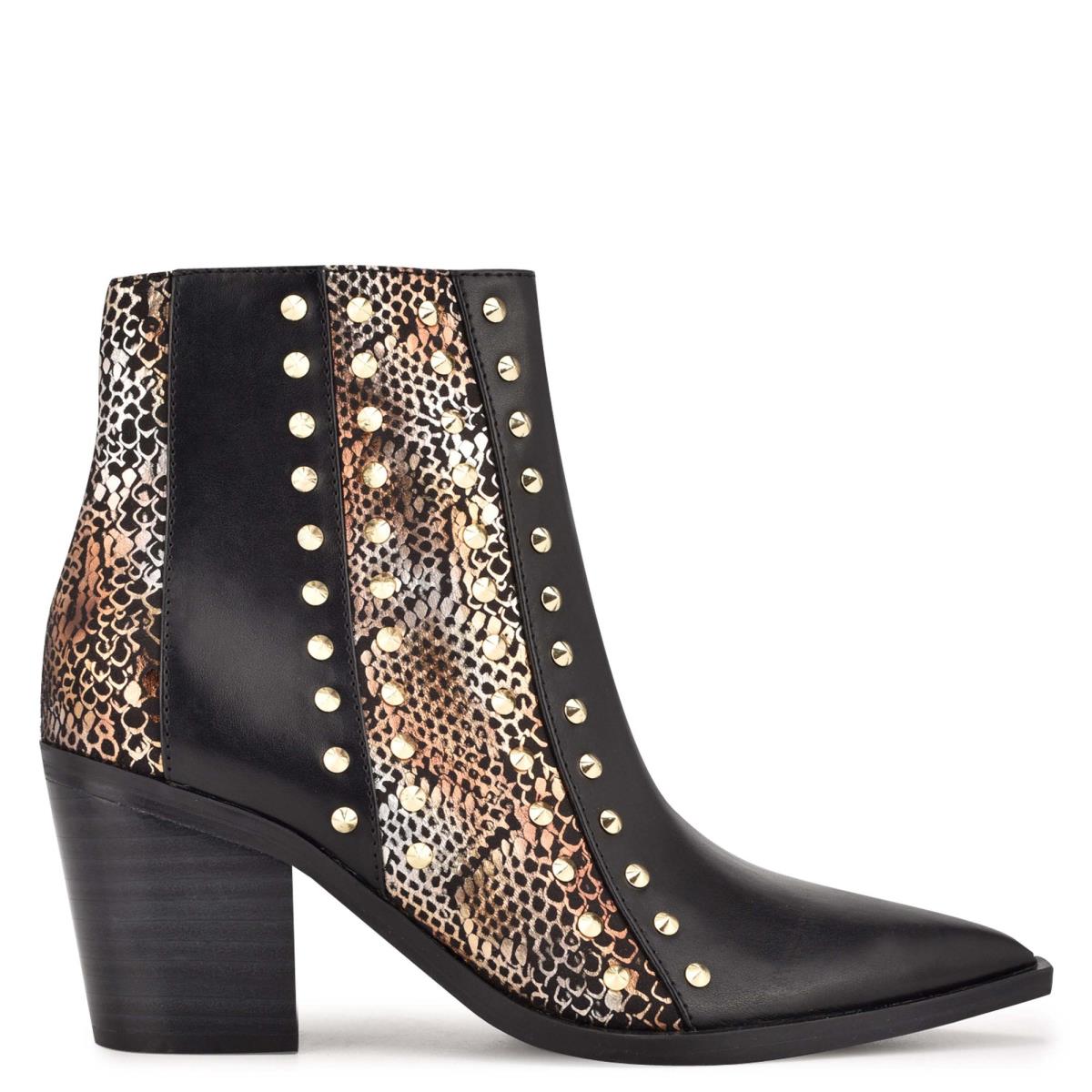 Nine West What Studded Block Heel Negras Doradas | 0158OVNJU