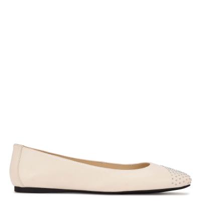 Nine West Aloha Studded Square-Toe Creme | 8534EWRMI