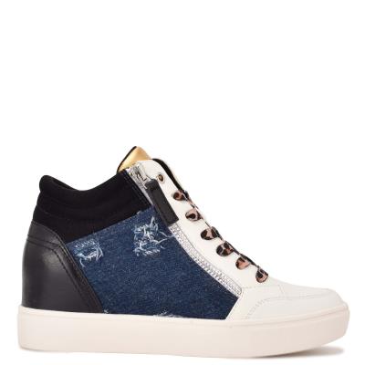 Nine West Tons High Top Hidden Wedge Sneakers Negras Azules | 4291ZUECX